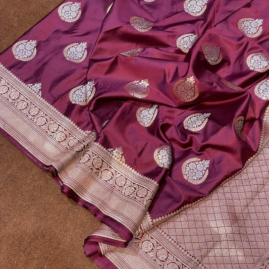 Mashru Silk Banarasi Saree Allover Water Gold Zari Weaving