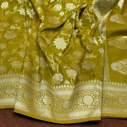 Katan Silk Saree Self Gold Zari Jangla Weave