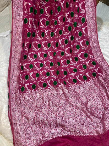 Pure Khaddi Georgette Tissue Saree With Velvet Weaving Blush Royale Pink Color [*Color Customisable]