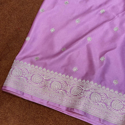 Pure Banarasi Lilac Purple Color With Floral Border  Mashru Silk Saree MSW-109