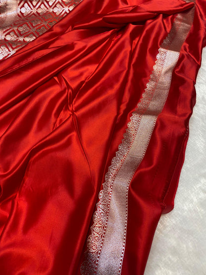 Mashru Silk Saree Imperial Red Glow Color With Floral Border All Over Mango Boota MSW25