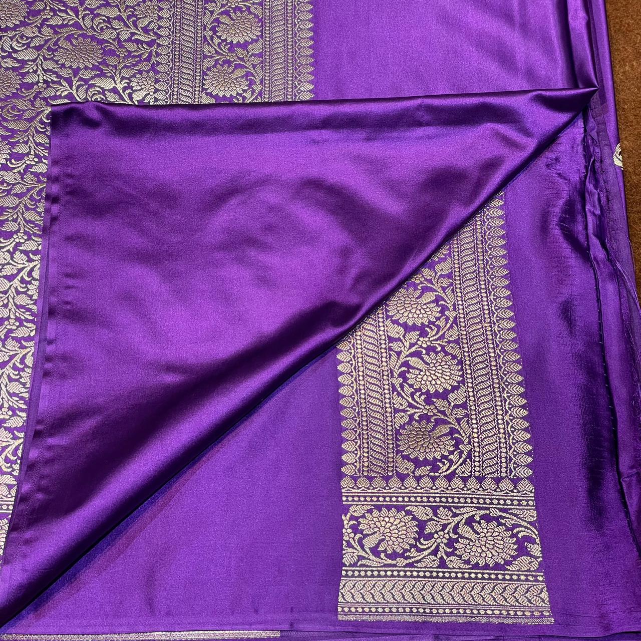 Mashru Silk Saree Deep Purple Color with Floral Border All Over Boota MSW-08