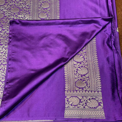 Mashru Silk Saree Deep Purple Color with Floral Border All Over Boota MSW-08
