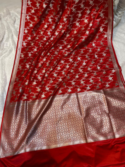 Mashru Silk Saree Red Color Sona Rupa Zari Buta Border