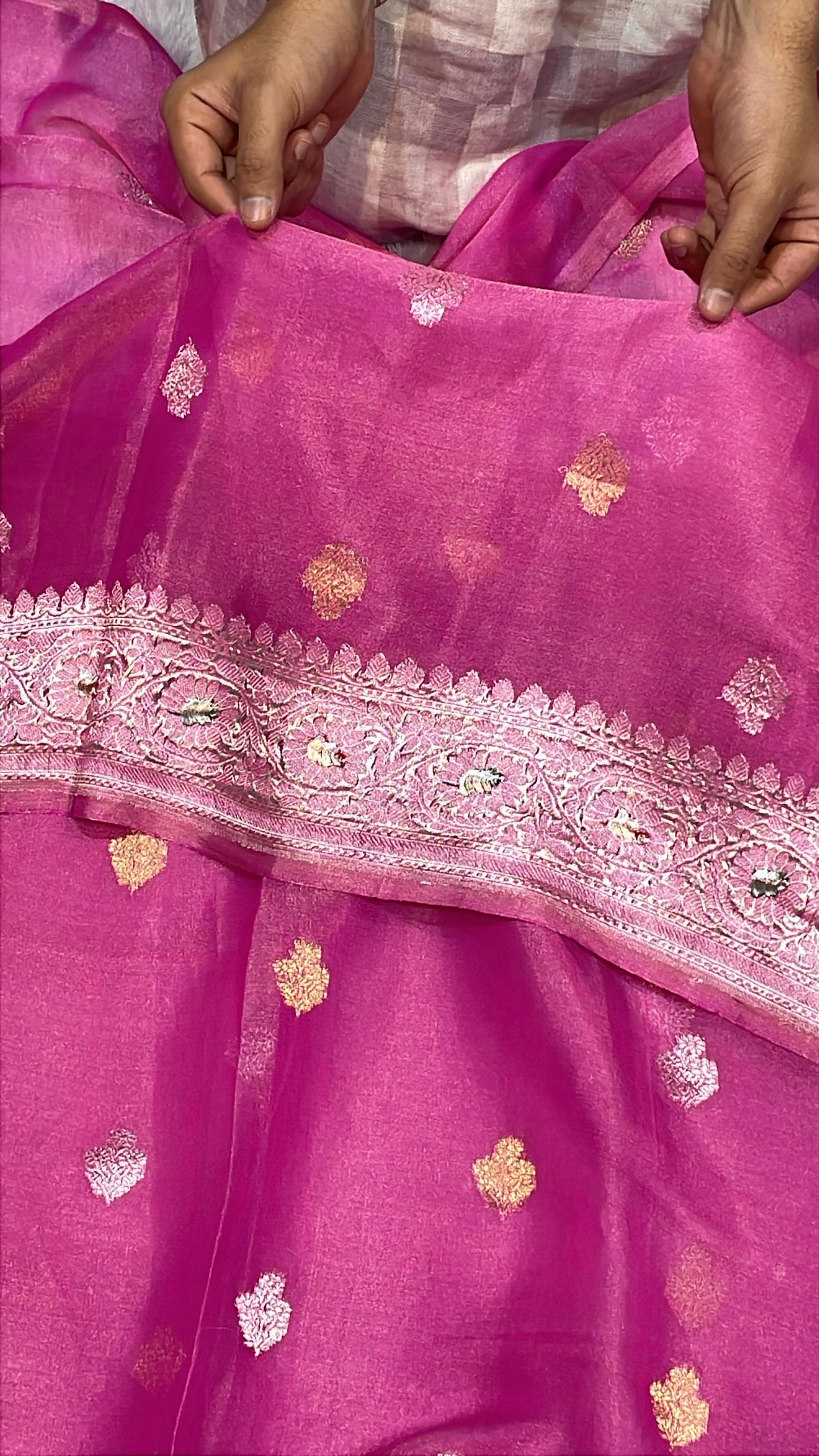100% Authentic & Luxurious Pure Banarasi Khaddi Chiffon Tissue Saree Noor Rani Royale Pink Colour