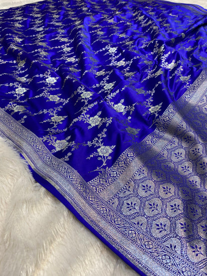Mashru Silk Saree Royal Blue Color Sona Rupa Zari Buta Border