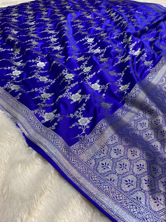 Mashru Silk Saree Royal Blue Color Sona Rupa Zari Buta Border