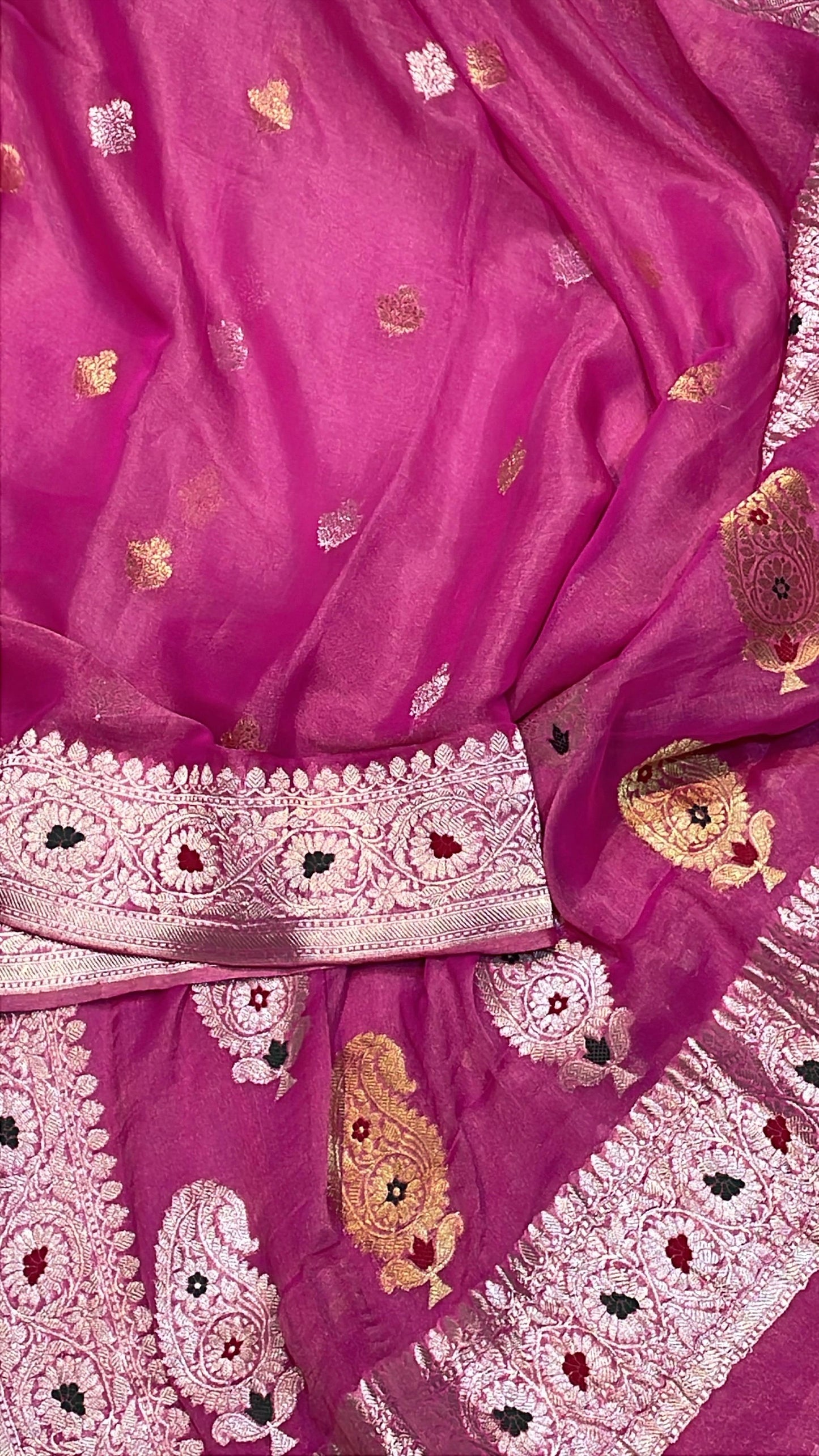 100% Authentic & Luxurious Pure Banarasi Khaddi Chiffon Tissue Saree Noor Rani Royale Pink Colour