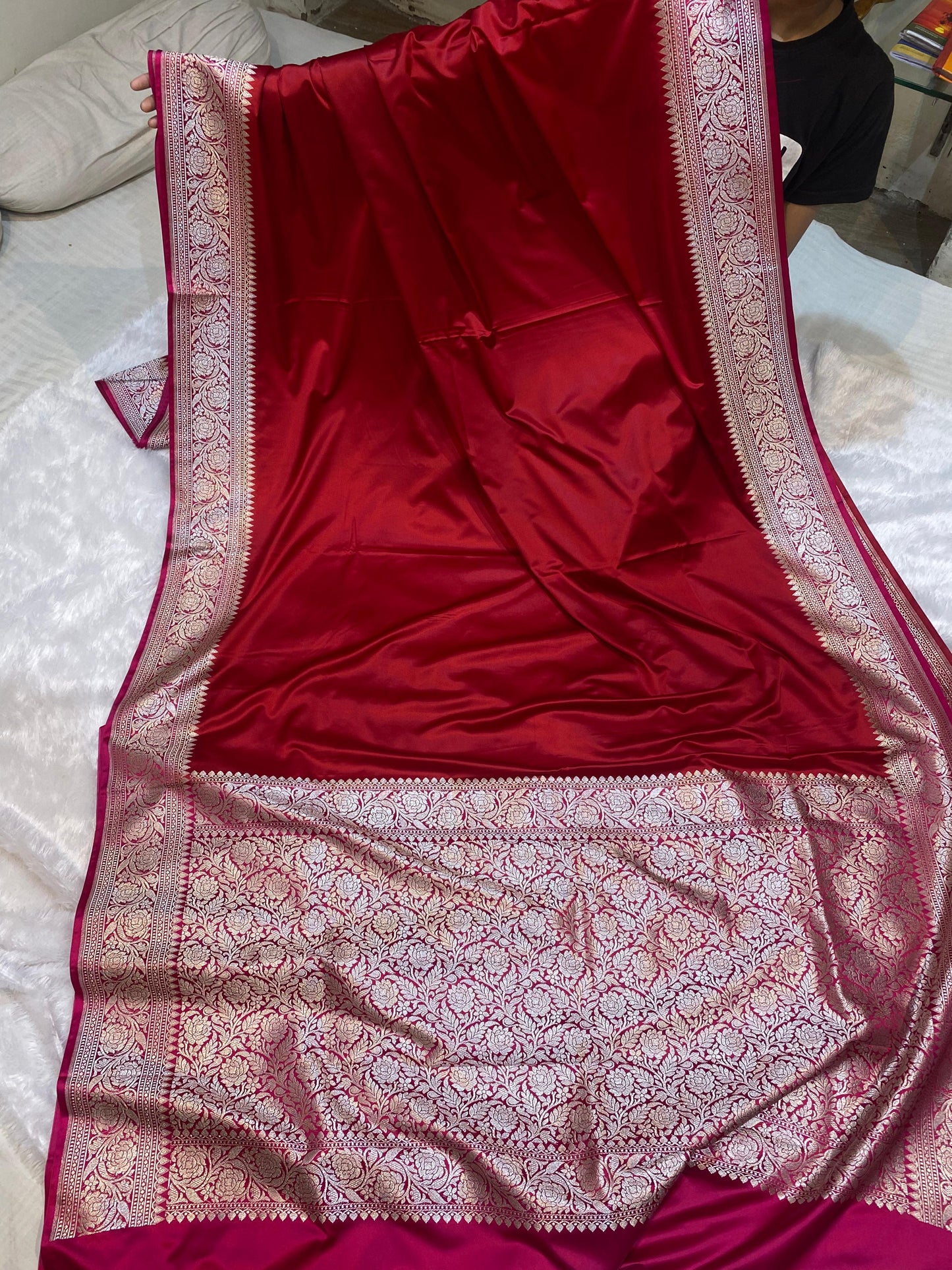 Mashru Silk Saree Rose Red with Rani Pink Color With Floral Border MSW47