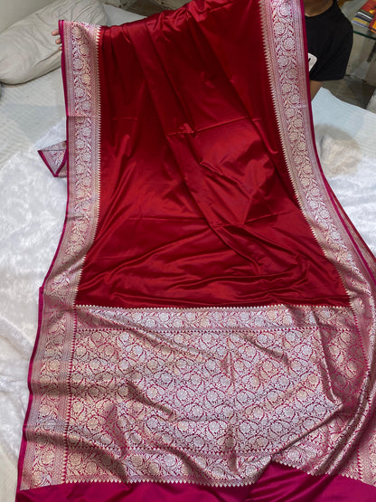 Mashru Silk Saree Rose Red with Rani Pink Color With Floral Border MSW47