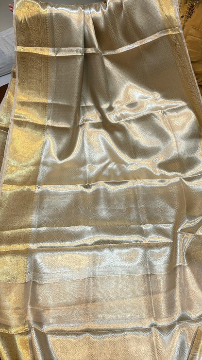 Natural Gold Pure Banarasi Kanchivaram Reshmi Zari Saree [Dyeble Piece]