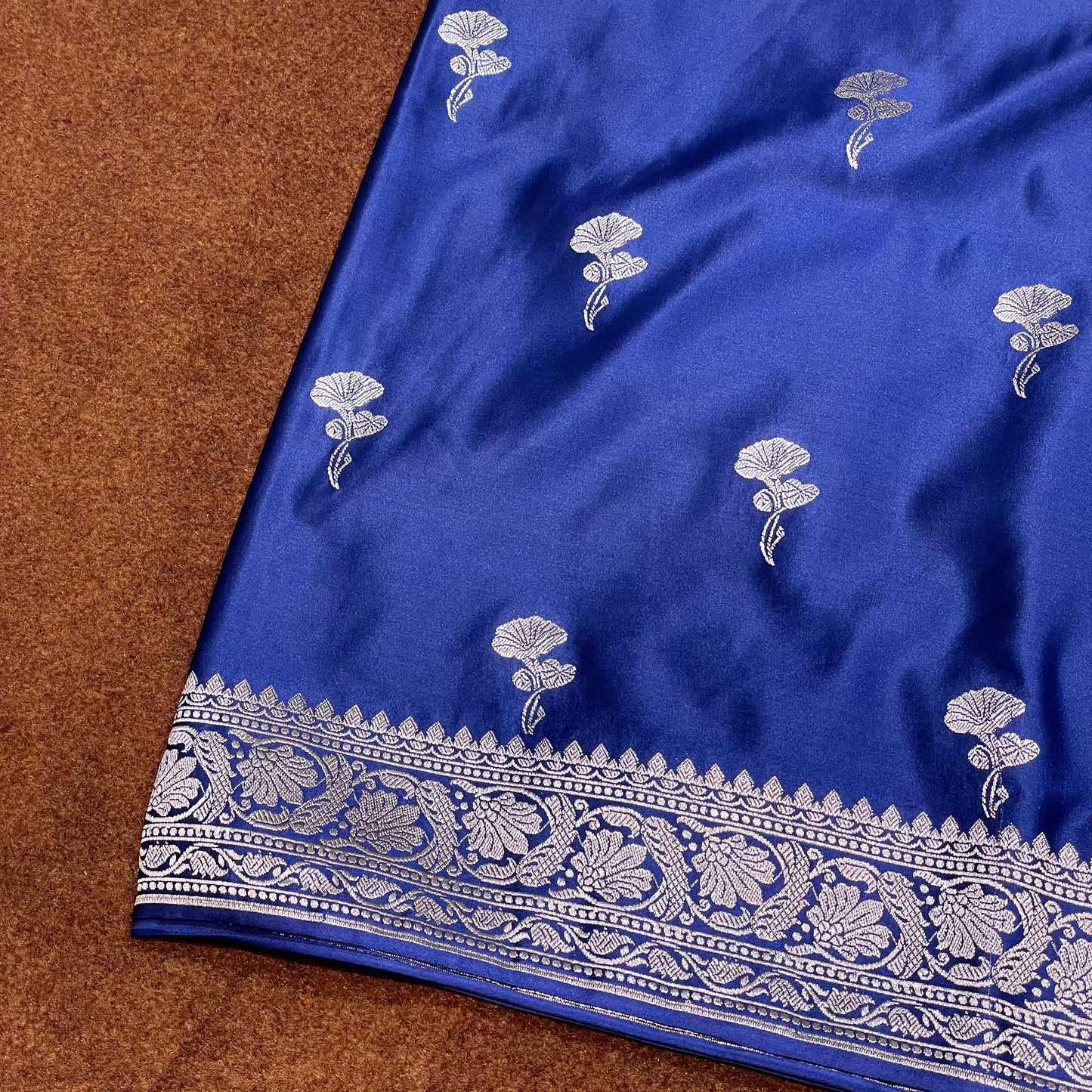 Mashru Silk Saree Royal Blue Color With Floral Border All Over Floral Boota MSW-105