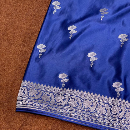 Mashru Silk Saree Royal Blue Color With Floral Border All Over Floral Boota MSW-105