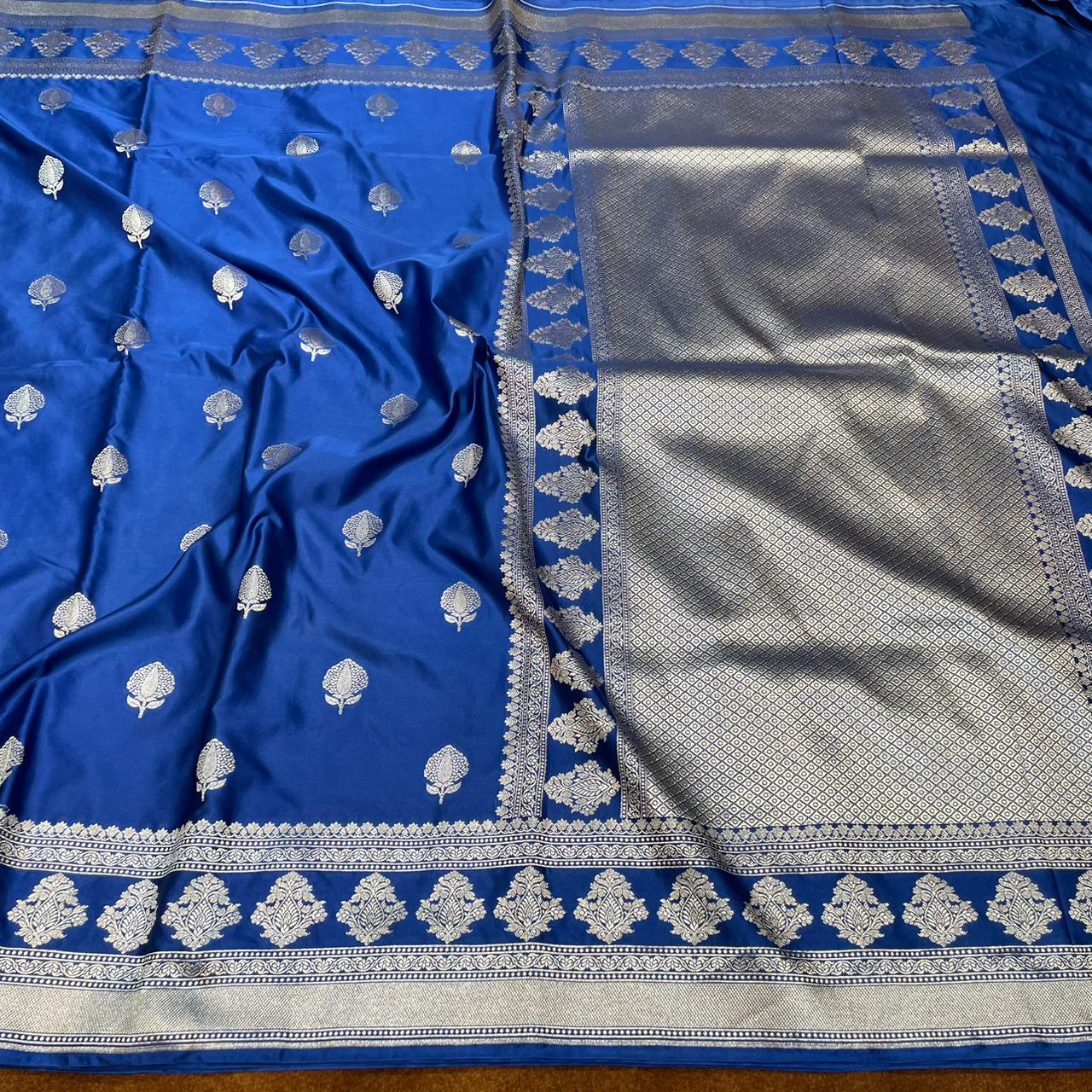 Mashru Silk Saree Royal Blue Color with Floral Border All Over Boota MSW-05