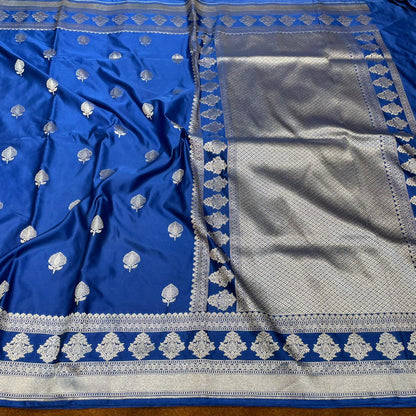 Mashru Silk Saree Royal Blue Color with Floral Border All Over Boota MSW-05
