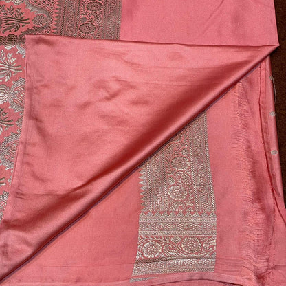 Mashru Silk Saree Peach Color  With Floral Border All Over Booti MSW-101