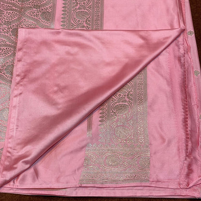 Pure Banarasi Dusty Baby Pink Color With Floral Border Mashru Silk Saree MSW-01