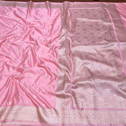 Pure Banarasi Dusty Baby Pink Color With Floral Border Mashru Silk Saree MSW-01