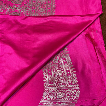 Pure Banarasi Vibrant Rani Pink Color With Floral Border Boota Mashru Silk Saree MSW-108