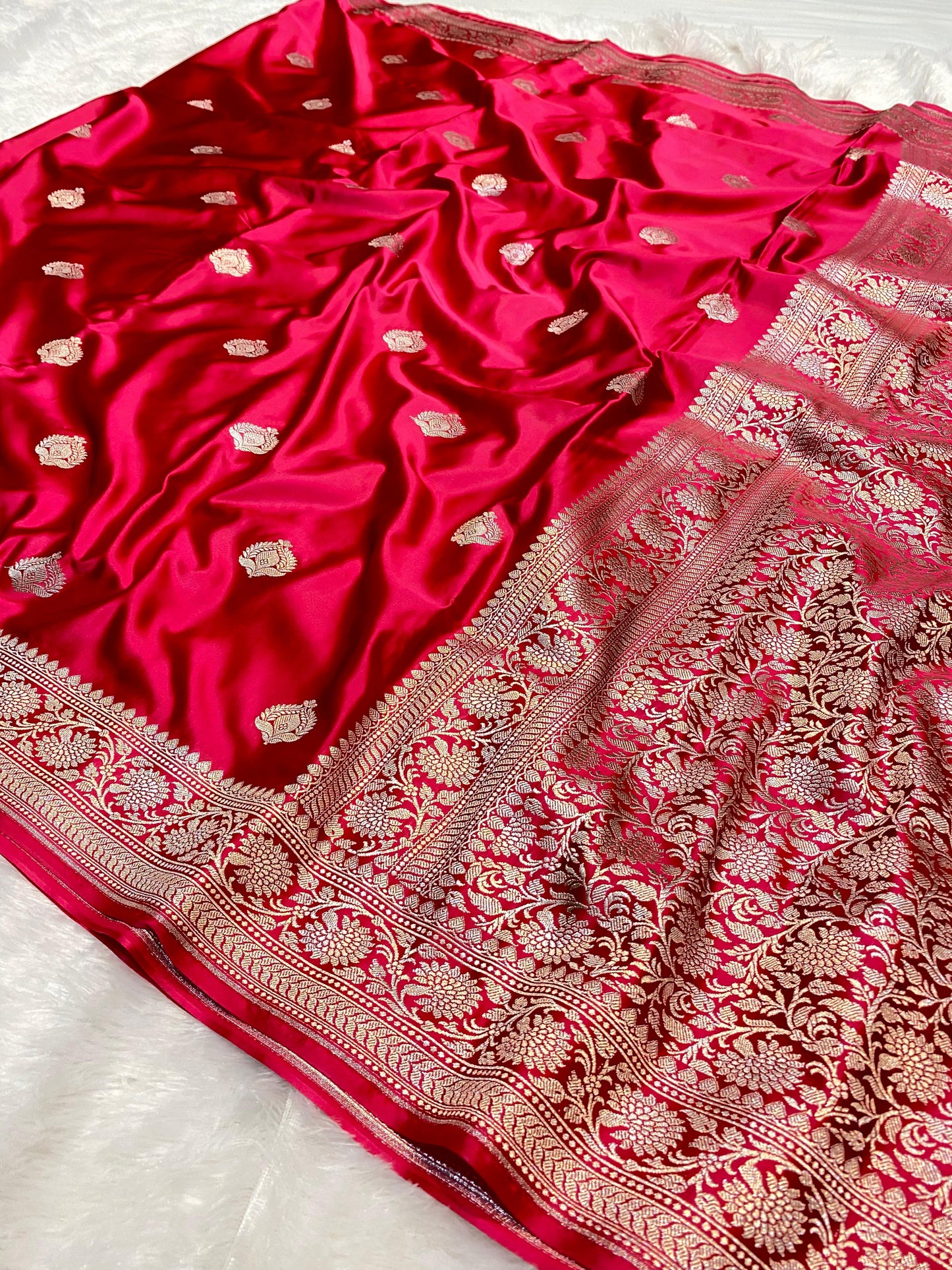 Mashru Silk Saree Rose Pink Sona Rupa Zari Buta Border