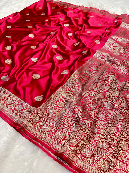 Mashru Silk Saree Rose Pink Sona Rupa Zari Buta Border