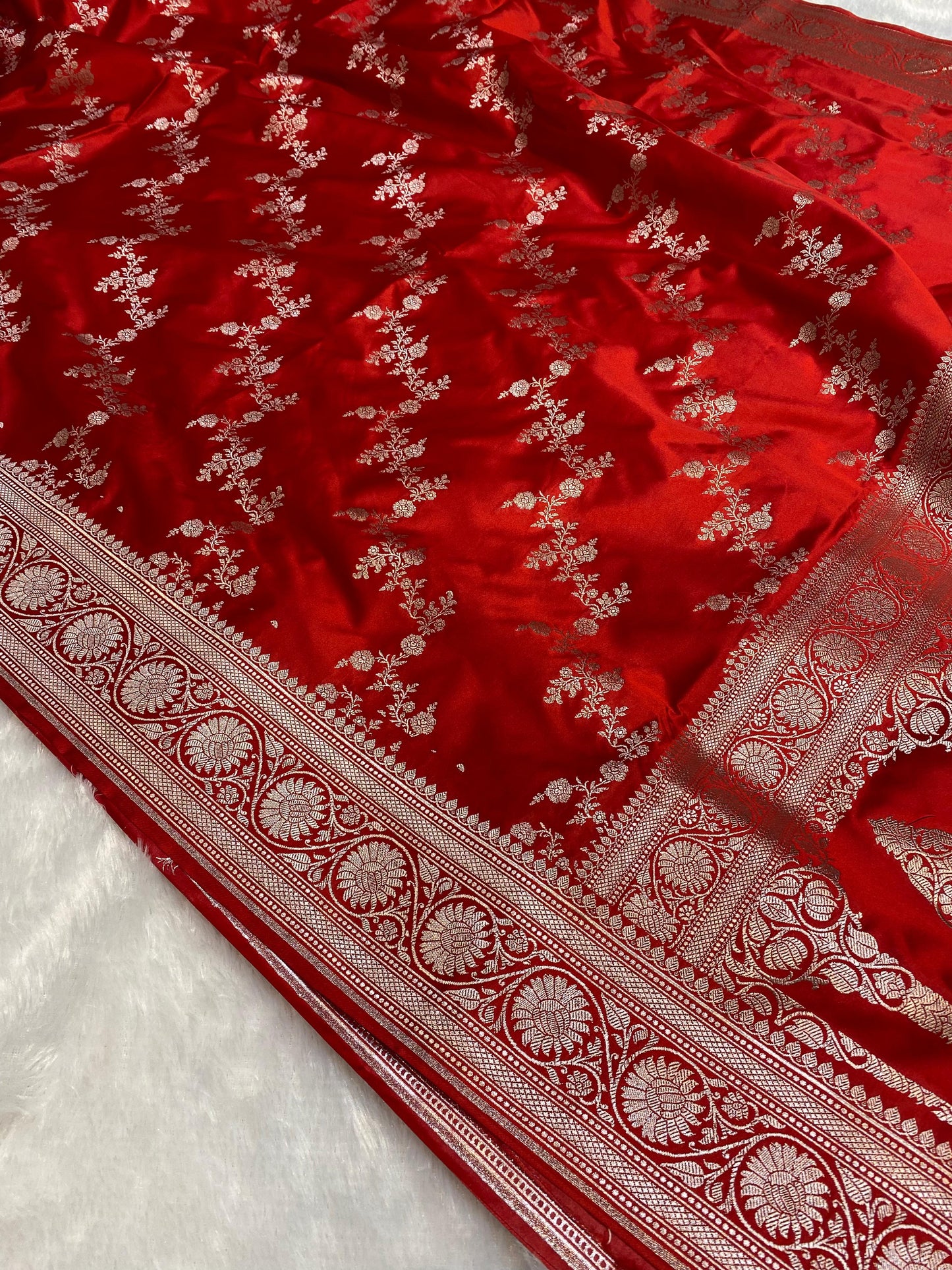 Mashru Silk Saree Crimson Red Color With Floral Border MSW30
