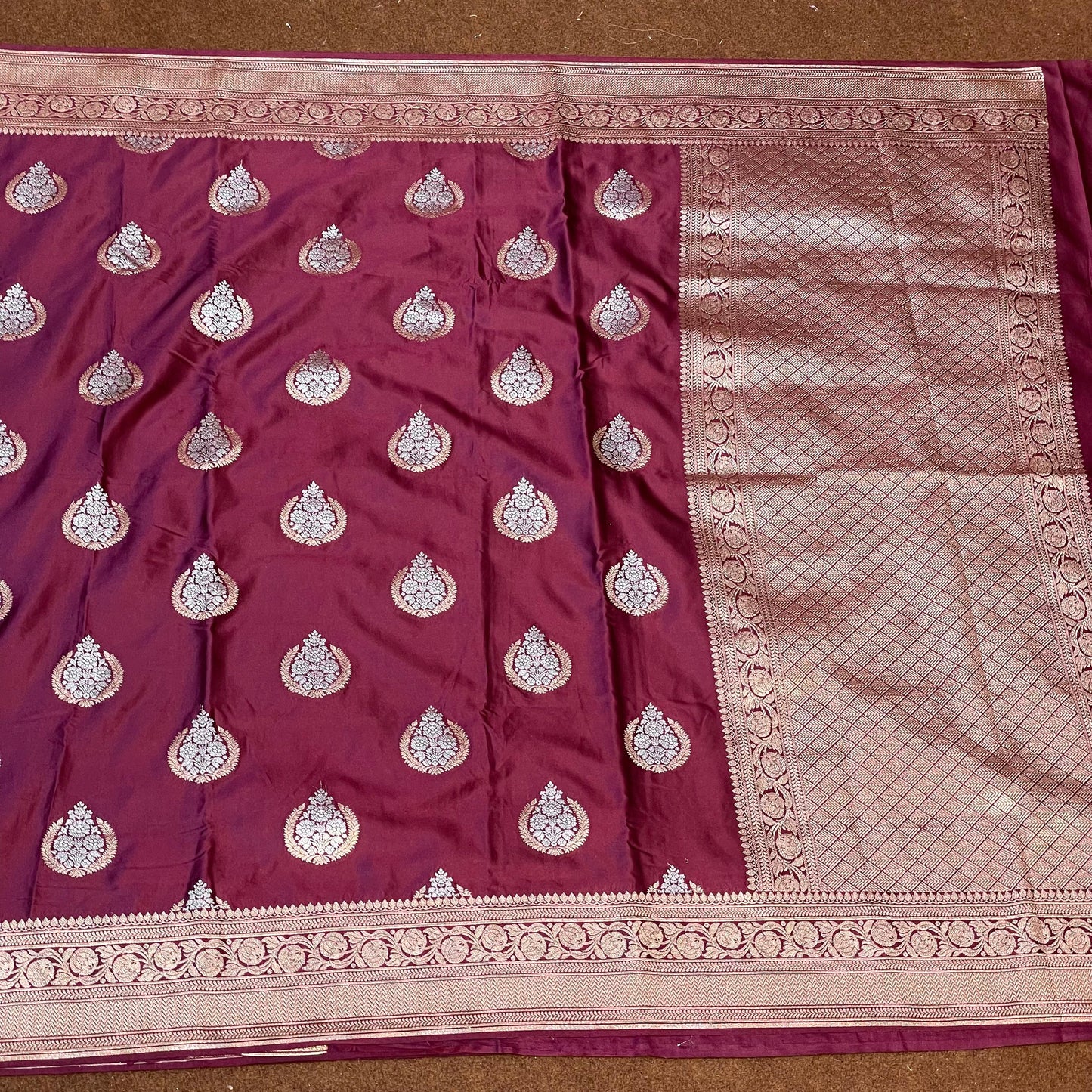 Mashru Silk Banarasi Saree Allover Water Gold Zari Weaving