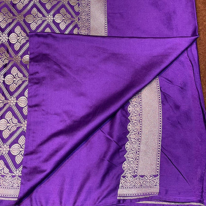 Mashru Silk Saree Deep Purple Color with Short Border Delicate Paisley/Mango Boota MSW-09