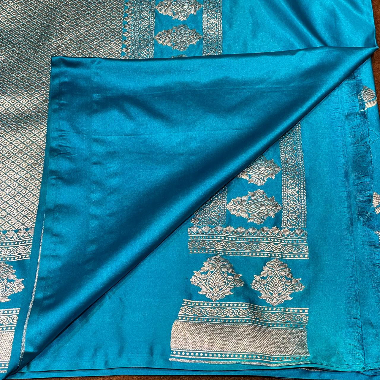 Mashru Silk Saree Firozi/Teal Blue Color with Floral Border All Over Boota MSW-04