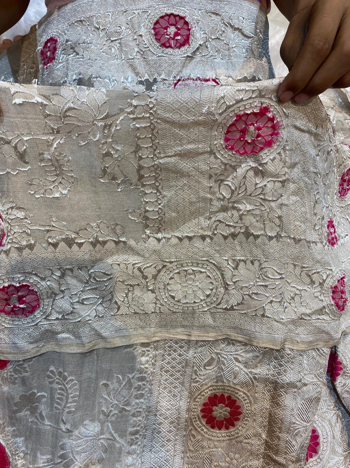 Pure Khaddi Georgette Tissue Saree With Velvet Weaving Natural Colour [*Color Customisable]