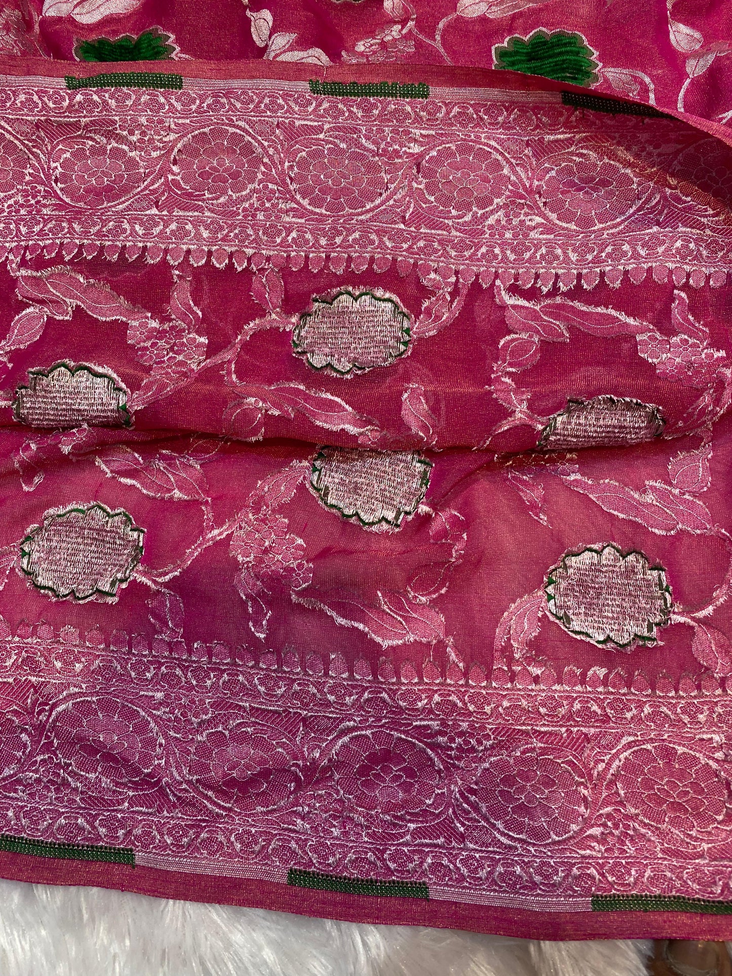 Pure Khaddi Georgette Tissue Saree With Velvet Weaving Blush Royale Pink Color [*Color Customisable]