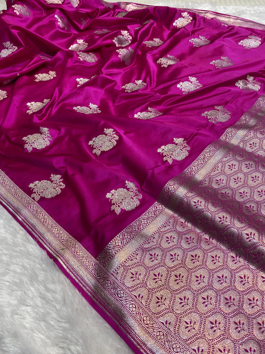 Mashru Silk Saree Rani Pink Sona Rupa Zari