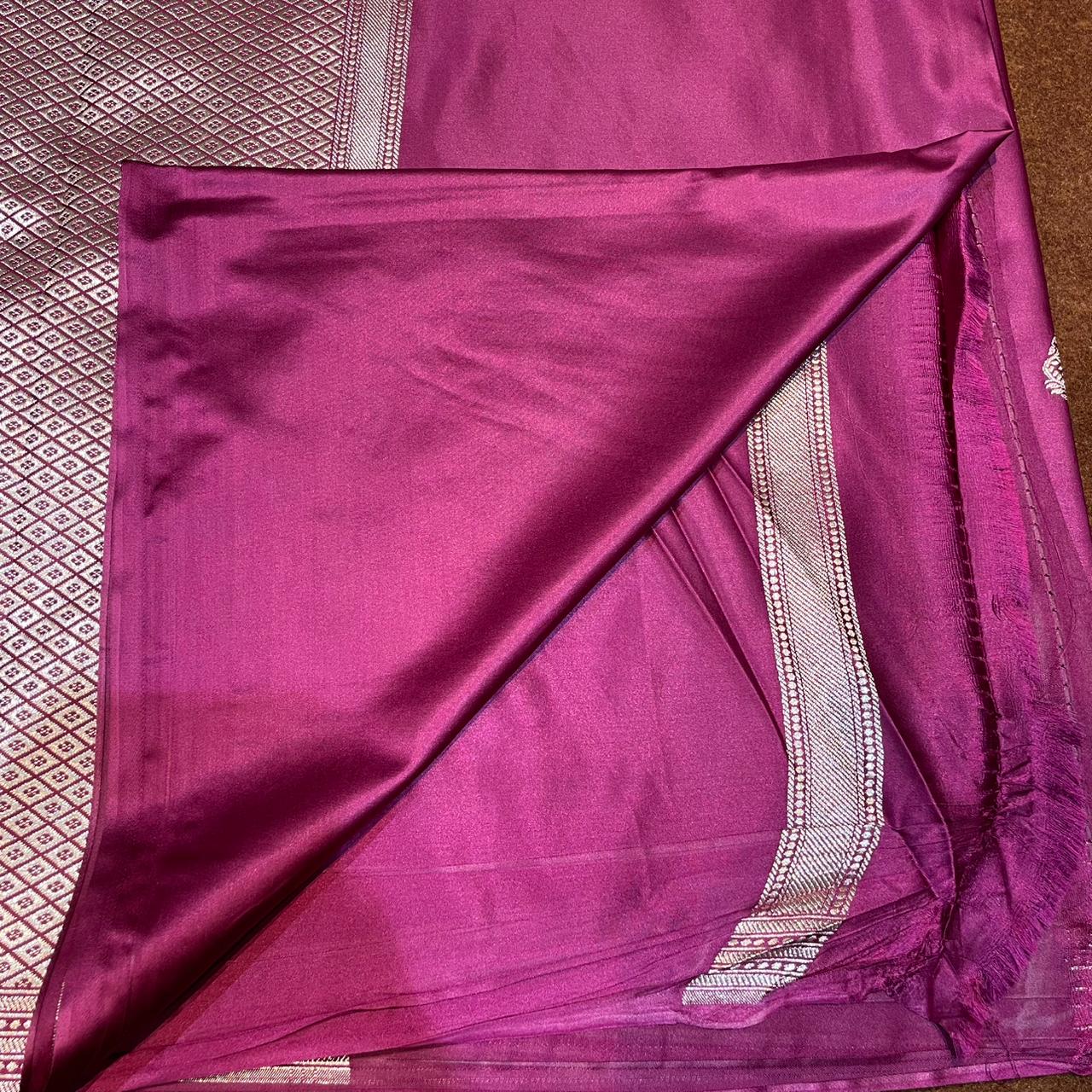 Mashru Silk Saree Wine Color with Scallop Border All Over Boota MSW-06