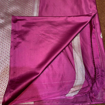 Mashru Silk Saree Wine Color with Scallop Border All Over Boota MSW-06