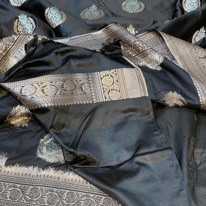 Mashru Silk Banarasi Saree Allover Water Gold Zari Weaving