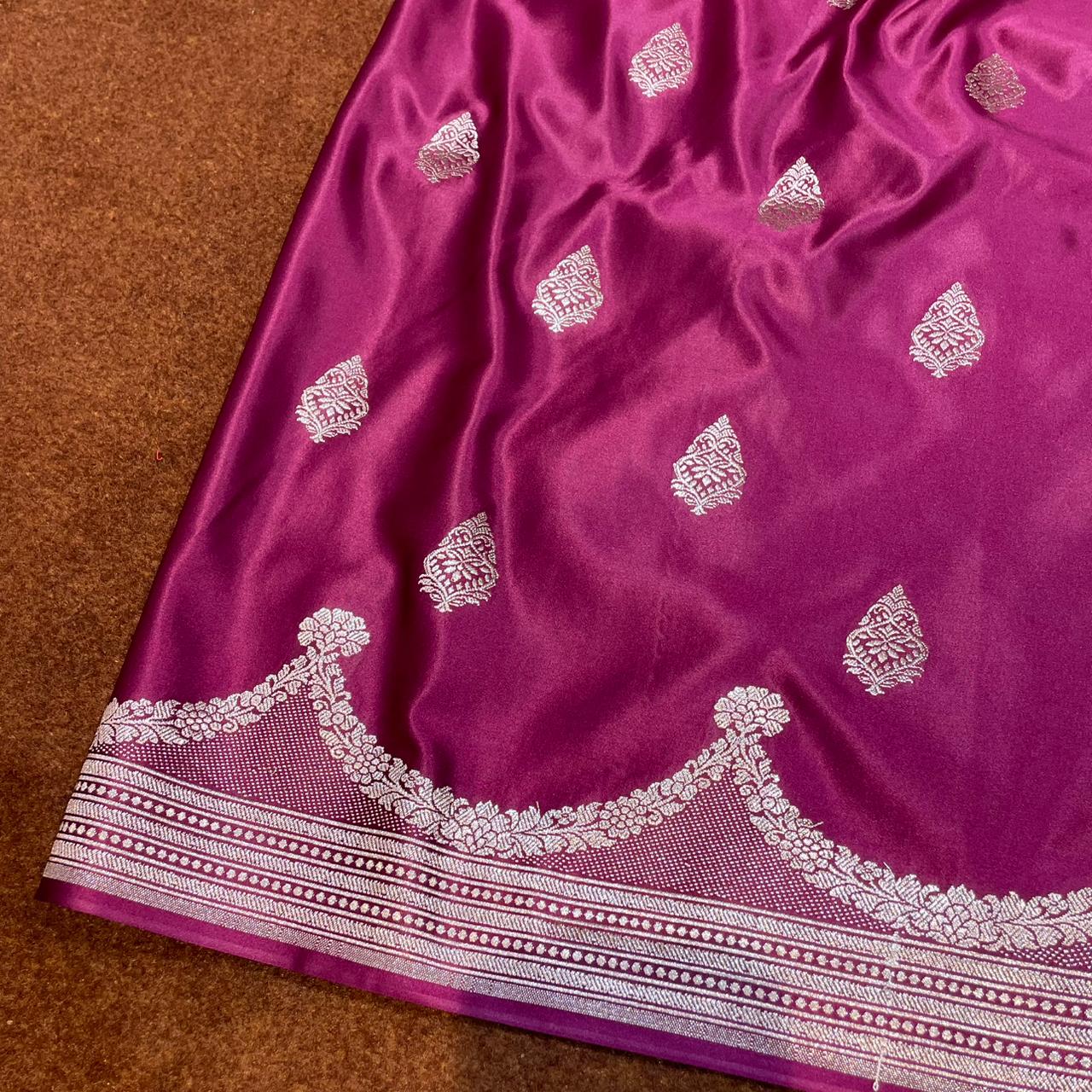 Mashru Silk Saree Wine Color with Scallop Border All Over Boota MSW-06