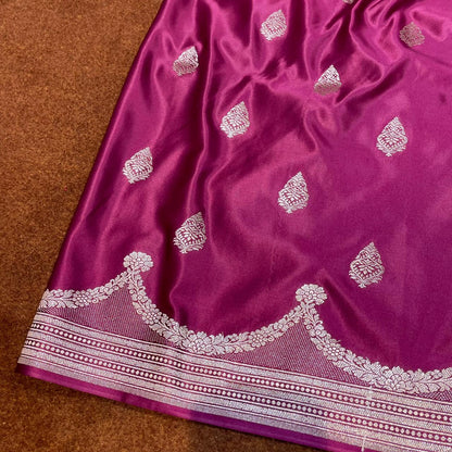 Mashru Silk Saree Wine Color with Scallop Border All Over Boota MSW-06