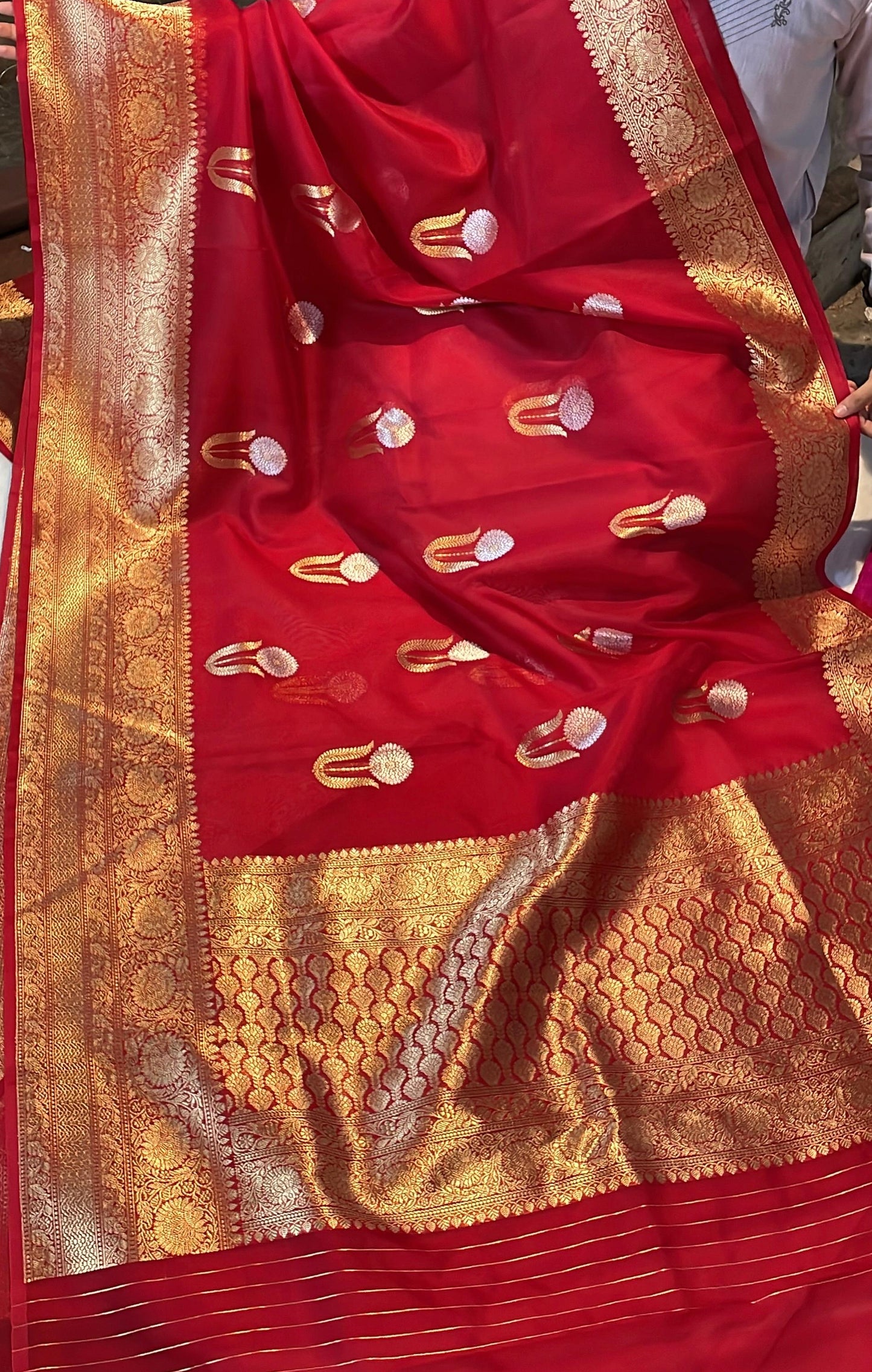 Blood Red Pure Kora Organza Banarasi Kadhwa Handloom Saree's