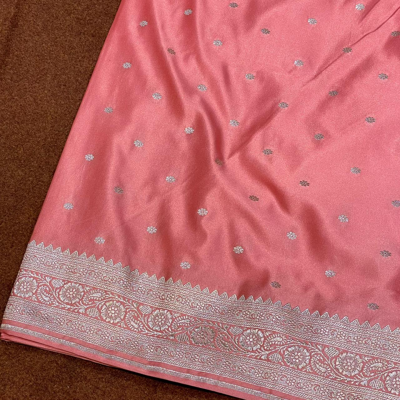 Mashru Silk Saree Peach Color  With Floral Border All Over Booti MSW-101