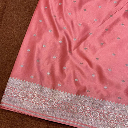 Mashru Silk Saree Peach Color  With Floral Border All Over Booti MSW-101