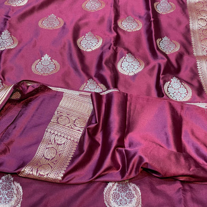 Mashru Silk Banarasi Saree Allover Water Gold Zari Weaving