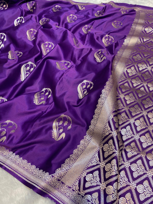 Mashru Silk Saree Regal Orchid Violet Color With Floral Border All Over Mango Boota MSW26