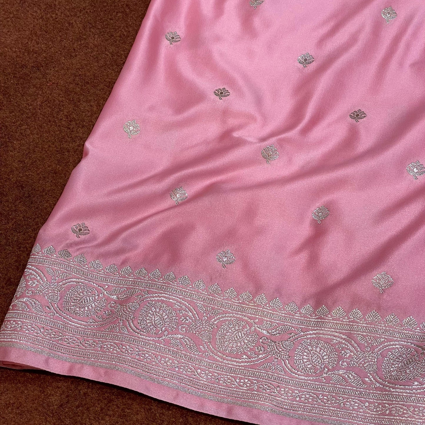 Pure Banarasi Dusty Baby Pink Color With Floral Border Mashru Silk Saree MSW-01