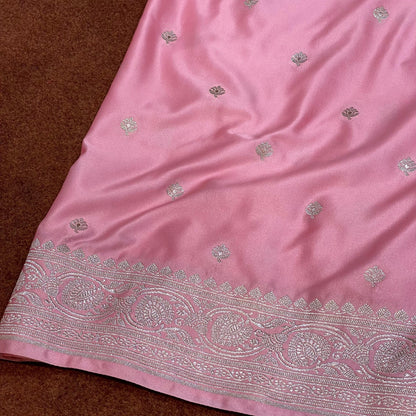 Pure Banarasi Dusty Baby Pink Color With Floral Border Mashru Silk Saree MSW-01