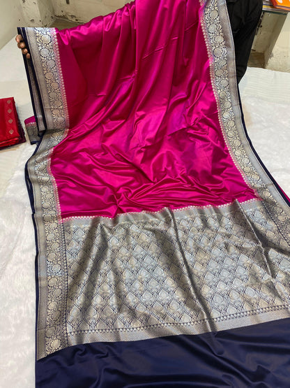 Mashru Silk Saree Rani with Navy Blue Color With Floral Border MSW37