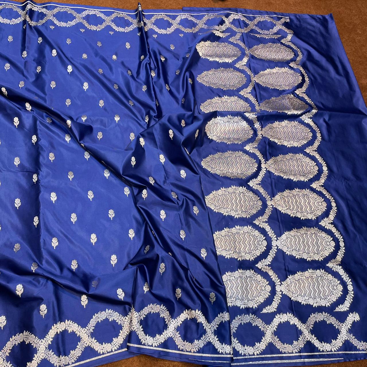 Mashru Silk Saree Royal Blue Color with Circular Floral Border & Booti  MSW-14