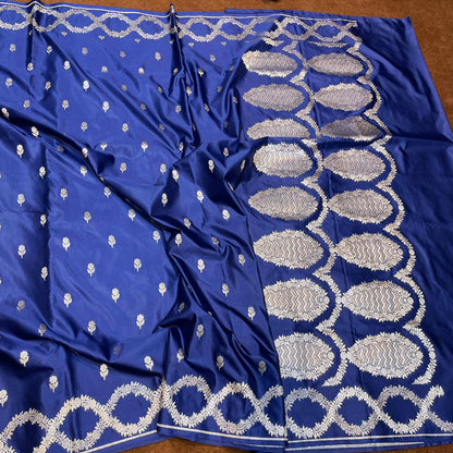 Mashru Silk Saree Royal Blue Color with Circular Floral Border & Booti  MSW-14