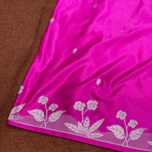 Pure Banarasi Magenta Pink Color With Floral Border All Over Floral Booti Mashru Silk Saree MSW-104