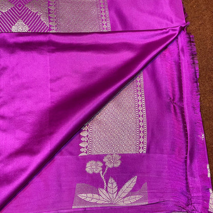 Mashru Silk Saree Magenta Purple Color With Floral Border All Over Flower Booti MSW-107