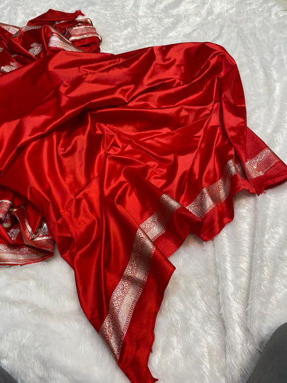 Mashru Silk Saree Scarlet Red with Sona Rupa Zari